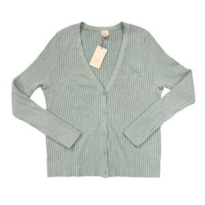 NWT A New Day Women's Seafoam Green Ribbed Lightweight Cardigan Sweater - XXL